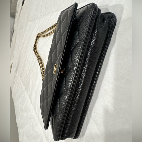 100% Authentic Black CHANEL Caviar Leather Wallet on Chain WOC - Picture 3 of 7